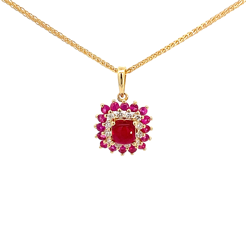 Ruby Diamond Pendant Set in 18K Gold – Square